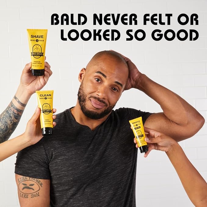 Bee Bald Premium Gift Set for Bald Men, Gift to Combine with Head Shavers for Bald Men Gift - Includes Bald Head After Shave, Moisturizer, Shaving Cream, Exfoliator, and Cleanser (5 Piece Kit)