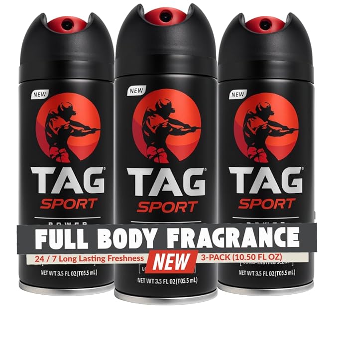TAG Body Spray for Active Men - Power Scent, Long Lasting Men’s Fragrance, Strong Protection, Cologne Fragrance and Deodorant Spray in One; 3-Pack of 3.5 Oz Sprays (10.50 Ounces)