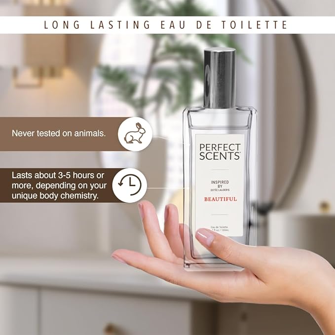 Perfect Scents Fragrances, Inspired by Estee Lauder’s Beautiful, Women’s Eau de Toilette, CLEAN, Vegan, Paraben-Free, Phthalate-Free, Never Tested on Animals, 3.4 Fluid Ounces