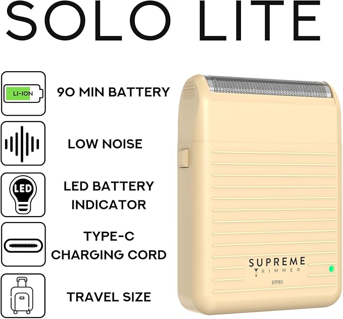 Supreme Trimmer Solo Lite Foil Shaver for Men | Rechargeable Electric Razor + 90 Min Runtime, Type-C USB Fast Charging | Lightweight Travel Shaver, Easy to Carry | STF91