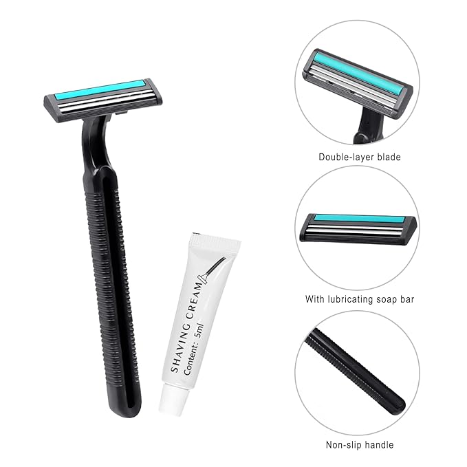 Disposable Razors in Bulk, Bulk Razors with Knife Cap, Black, Individually Packaged Disposable Razors Bulk with Shaving Cream for Hotels, Nursing Homes, Shelters, Homeless, Charities (pack-30)