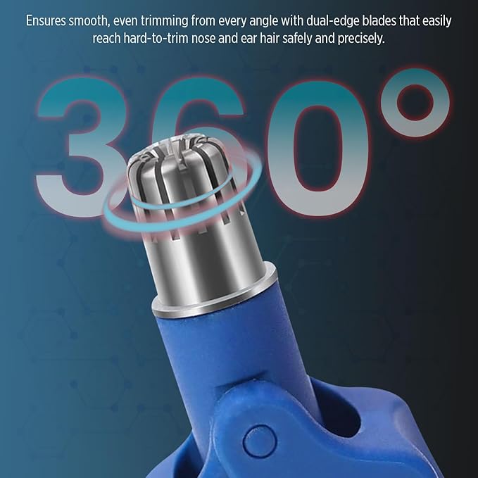 Stainless Steel Hair Trimmer for Men and Women | Manual Nose and Ear Hair Trimmer | Nose Clippers, 360° Rotating Hair Trimmers | Washable Nose Hair Remover | Blue