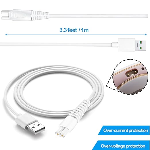 Charging Cable Replacement for Flawless Legs Shaver, 2 Pack Power Cord Electric Trimmer Charger Cable Charger Cord for Finishing Touch Flawless Legs Hair Remover Electric Shaver for Women, White