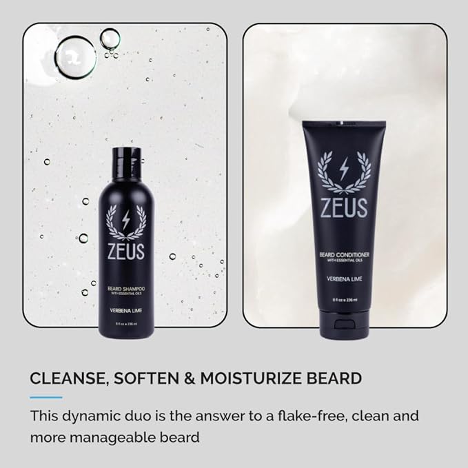 ZEUS Beard Wash Set for Men, Shampoo & Conditioner Duo with Green Tea & Essential Oils, Hydrates, Softens & Strengthens Beard Hair (Made in USA) Vanilla Rum