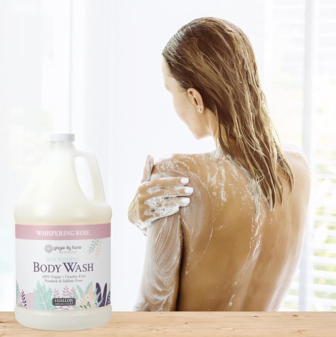 Ginger Lily Farms Botanicals Nourishing Body Wash, 100% Vegan & Cruelty-Free, Whispering Rose Scent, 1 Gallon (128 fl oz) Refill