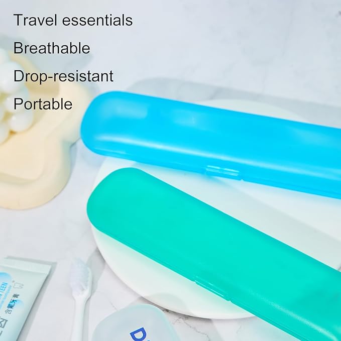 2 Pack Toothbrush Travel Case, Breathable Toothbrush Travel Holders, Tongue Scraper Case, Compact Portable Toothbrush Holder for Travel, Vacation, Camping, Gym, Business Trips, Office, Cruise
