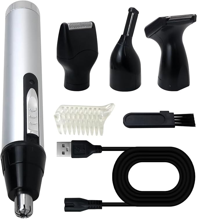BLUE ELF Superior 4 in 1 Rechargeable Eyebrow Ear Nose Beard Trimmer Set Hair Clipper Shaver USB