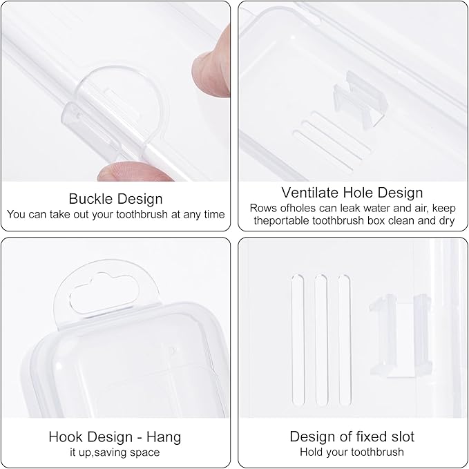Yeeco Toothbrush Case 2 Packs, Transparent Toothbrush Travel Case, Plastic Toothbrush Holder Travel Size, 7.87 x 1.85 x 1.18 inches Portable for Traveling,Clear