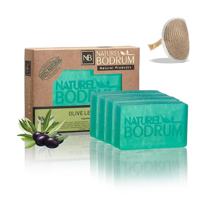 Turkish Olive Leaf Oil Organic Soap Bar for Women and Men, Pack of 4 Glycerin Soap Bars - Balancing & Hydrating Bar Soap with Olive Leaf Extract - Natural & Vegan Spa Gift, for All Skin Types