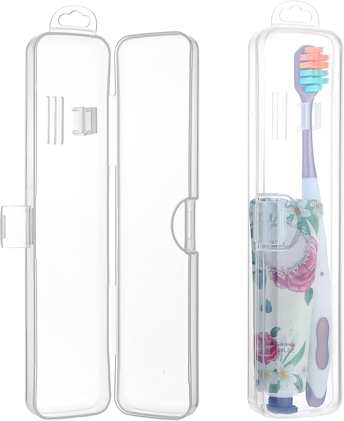 Travel Toothbrush Case, 2 Pcs Travel Size Toothbrush Holder Portable Clear Toothbrush and Toothpaste Storage Container Hard Plastic Transparent Toothbrush Carrying Box for Travel Use