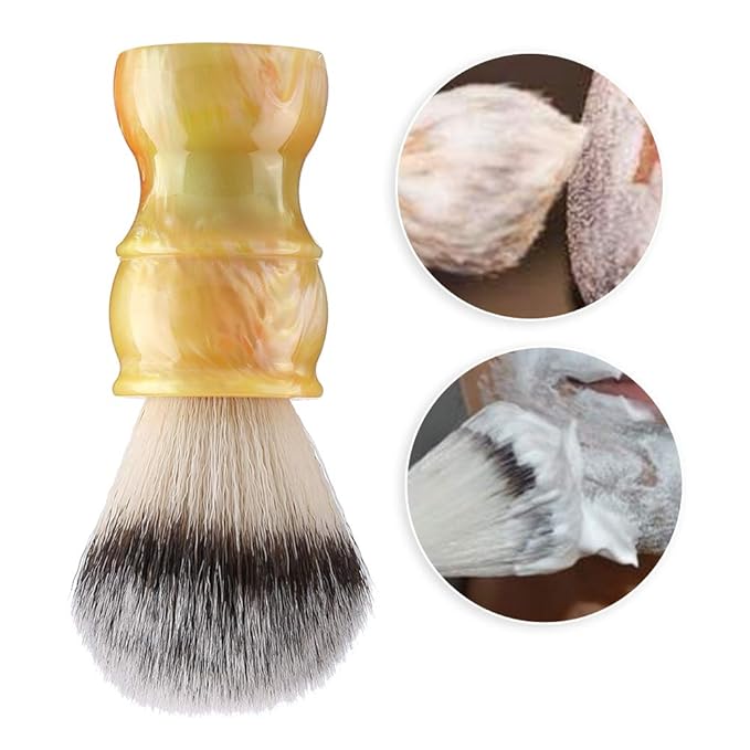 Professional Manual Beard Shaving Brush, Men Mustache Brush with Dense Nylon Hair, Barber Brush for Softening Beard and Creating Rich Lather, Portable Travel Shaving Brush for Salo (yellow color)