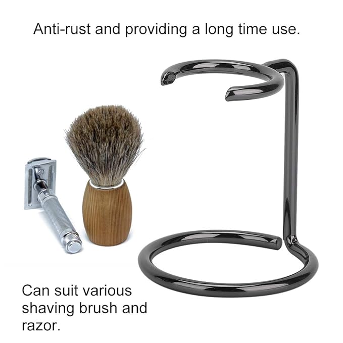 Razor and Shaving Brush Stand, Stainless Steel Shave Brush Holder Razor Storage Shaving Kit Fits Most Razors and Brushes for Salon Home Travel