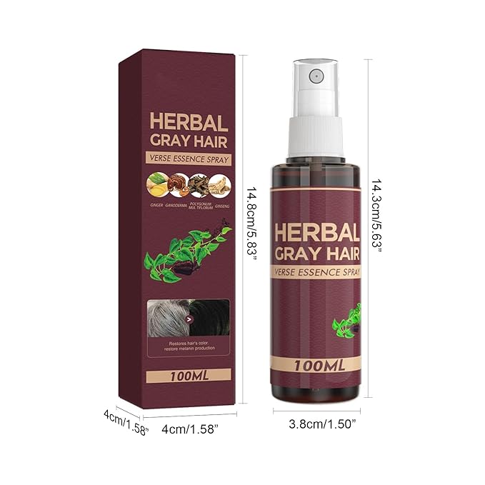 100ml Herbal Hair Tonic Spray for Gray Hair - Turns Gray to Black, Promotes Hair Regrowth & Reduces Dandruff - Natural Scalp Treatment with Ginseng & He Shou Wu