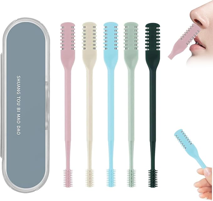 PSKZNSZ 5Pcs 2-in-1 Nasal Cutter, 360 Rotating Nose Trimmer for Women & Men, New Double Sided Nose Knife, Portable Nostril Hair Remover Tool