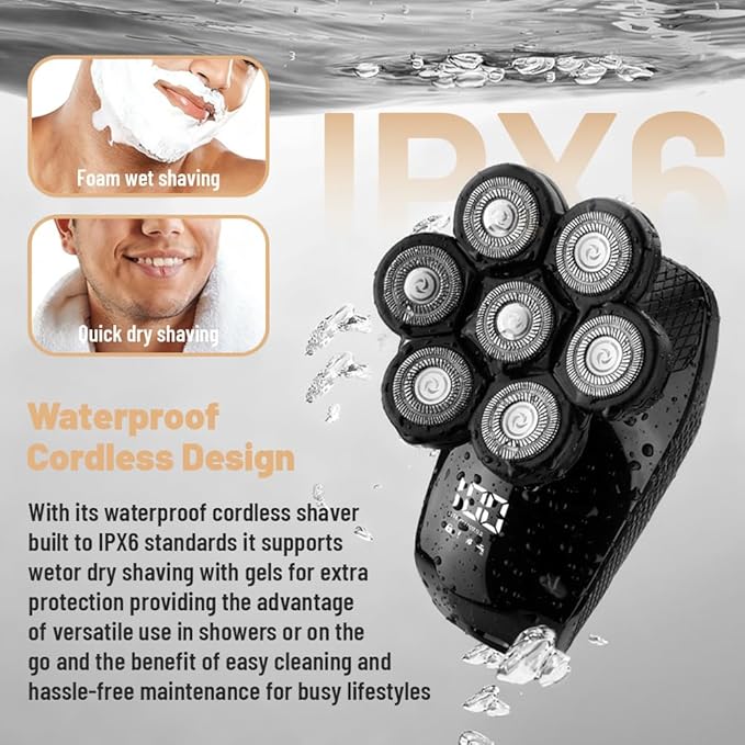 Head Shavers for Bald Men, Electric Shaver 7D with 7 Floating Heads and Self-Sharpening Blades, Waterproof Cordless Shaver for Travel Home and Daily Grooming Kit