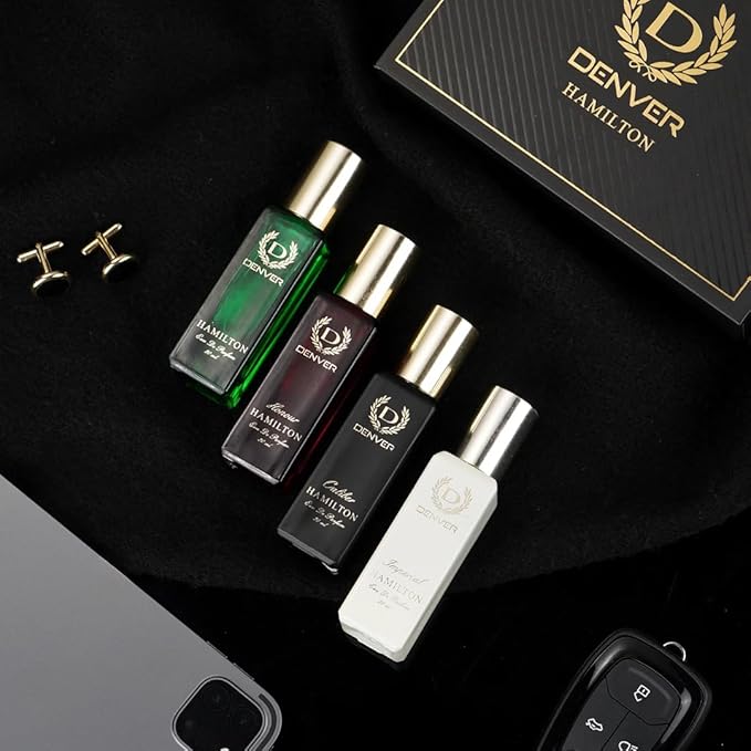 Denver Hamilton Luxury Gift Set for Men, 4 x 0.68 Fl Oz Eau de Parfum Collection | Hamilton, Caliber, Imperial and Honour | Long-Lasting Fragrance and Odor Protection