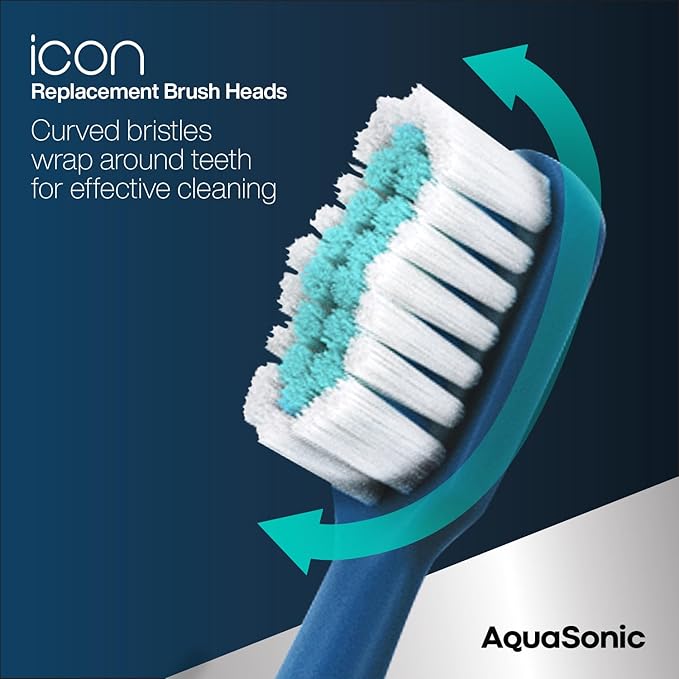 AquaSonic Genuine Icon Replacement Brush Heads | Compatible with AquaSonic Icon Toothbrush | 2 Brush Heads | for Normal & Sensitive Teeth (Navy)