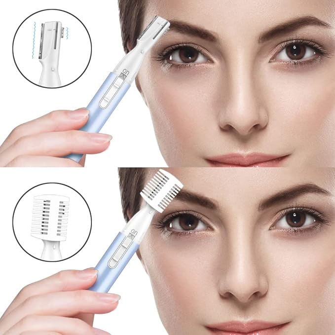 Upgraded Eyebrow Trimmer, Precision Electric Eyebrow Razor for Women Battery-Operated Facial Hair Remover with Comb No Pulling Sensation Painless for Face Chin Neck, Upper-Lip, Peach-Fuzz