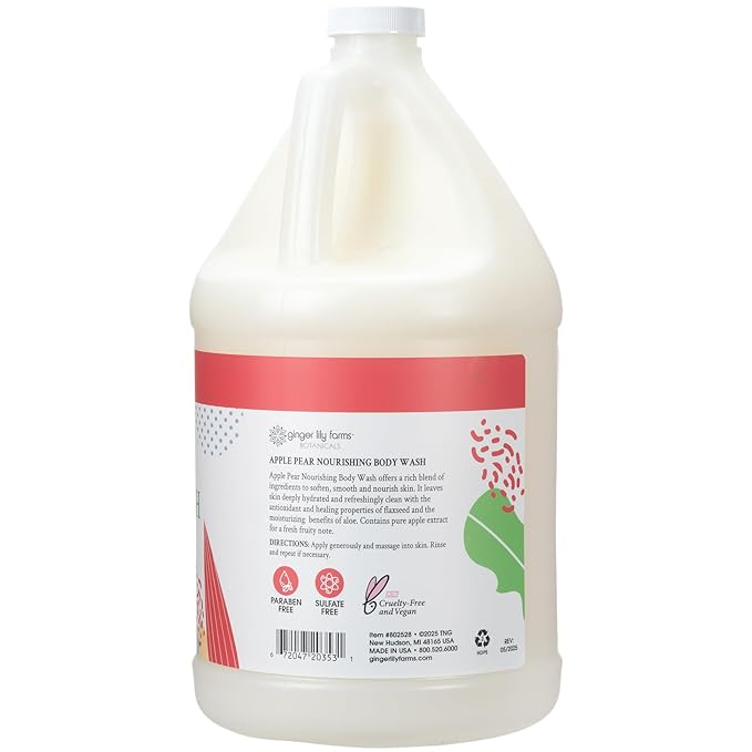 Ginger Lily Farms Botanicals Nourishing Body Wash, 100% Vegan & Cruelty-Free, Apple Pear Scent, 1 Gallon Refill (128 fl oz)