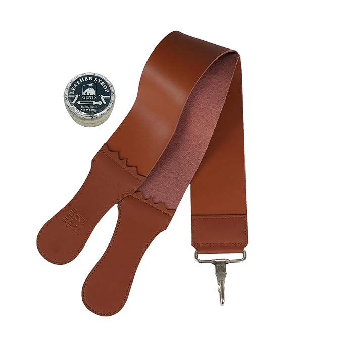GENTS 2" Leather Strop 30ml Conditioning Paste Professional Hone and Sharpen your Shaving Razor, blade, knives, cutlery and tools- Leather Balm (Pack of 1 with Brown Strop)
