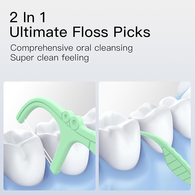 Mint Dental Floss Picks-250 Count LIAMOSS Twin Line Flosser-5 Box Portable Case Floss Organizers-Dual Function Toothpicks Storage-Pocket Floss Case Travel Essentials