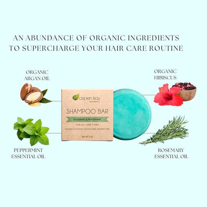 Solid Shampoo Bar, Made With Natural & Organic Ingredients, Sulfate-Free, Cruelty-Free & Vegan 3 Ounce Bar (Rosemary & Peppermint)