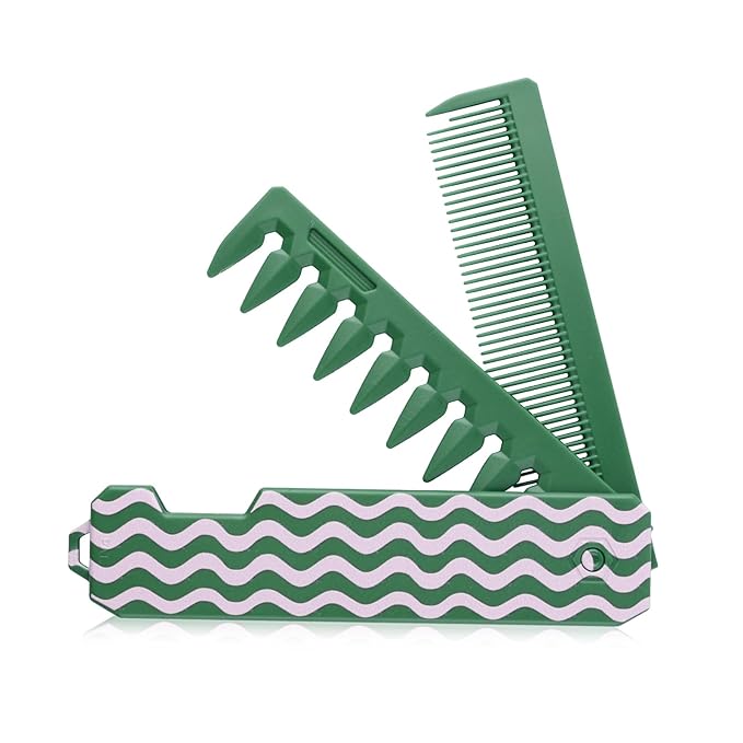 Protable Folding Hair Comb for Men, 2 in 1 Pocket Combs - Fine Tooth Comb, Styling for Everyday Grooming & Combing Hair, Beards and Mustaches (Green)