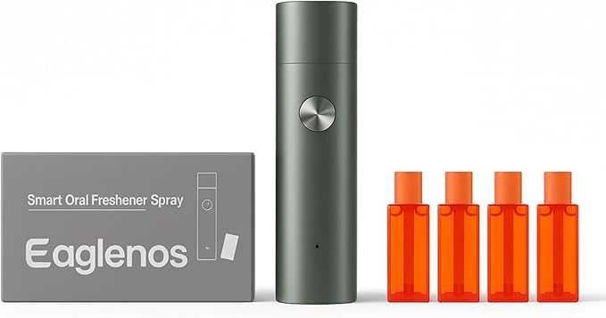 Smart Electric Oral Spray, Portable Electric Breath Spray & Rechargeable Mouth Spray with 4 Pods (2 Flavors: Lychee & Cucumber), Instant Fresh Breath in 3s, Alcohol& Sugar Free (Green)