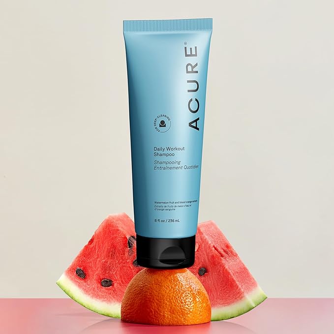 Acure Daily Workout Watermelon Shampoo - Lightweight Hydrating & Clarifying Shampoo for Women & Men w/Oily, Damaged Hair & Dry Scalp, Color Safe, Vegan, Paraben & Sulfate Free - 8 fl oz (2 Pack)