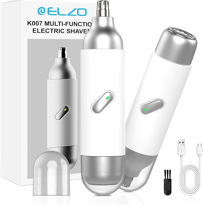 ELZO Nose Hair Trimmer for Women Men, 2 in 1 Rechargeable Flawless Facial Hair Removal & Nose Ear Hair Trimmer, Portable Face Hair Removal Shaver for Chin Upper Lip Peach Fuzz Ideal for Travel Use