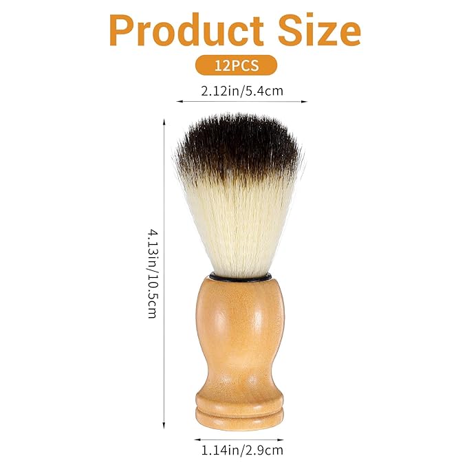 12 Pcs Wood Handled Hair Shaving Brush Professional Salon Tools Beard Grooming Tool for Men Shave Accessory