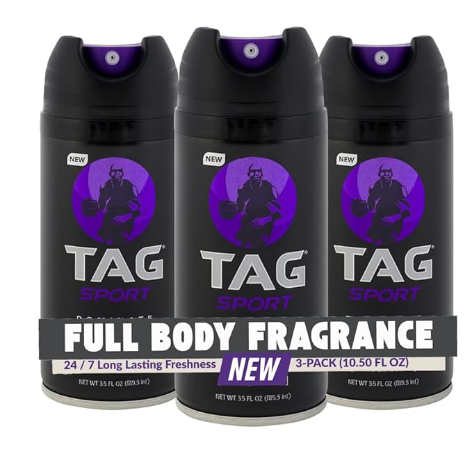 TAG Body Spray for Active Men - Dominate Scent, Long Lasting Men’s Fragrance, Strong Protection, Cologne Fragrance and Deodorant Spray in One; 3-Pack of 3.5 Oz Sprays (10.50 Ounces)
