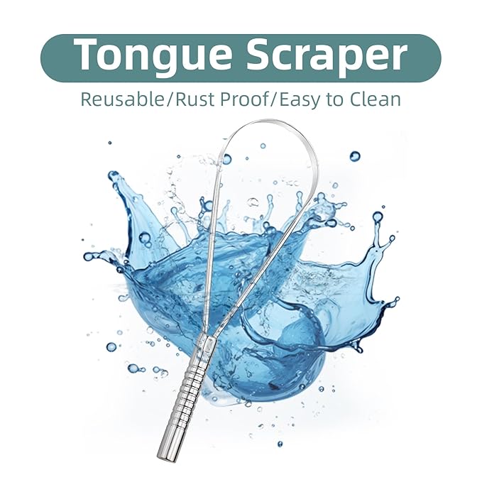 Tongue Scraper for Adults Stainless Steel Tongue Cleaner Brush 2-Packs, Silver