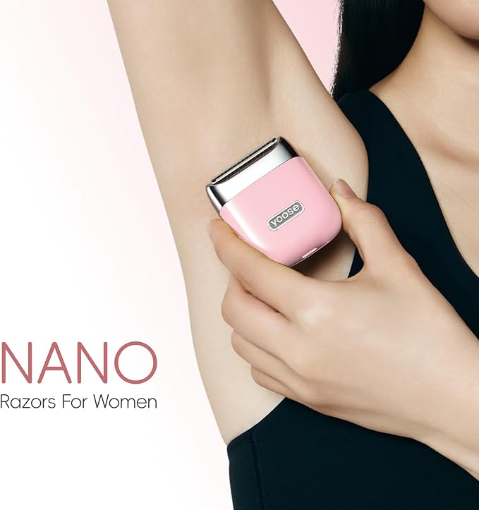 yoose Electric Razors for Women, IPX7 Alloy Body Bikini Trimmer for Women (USB-C, Trimmer Comb, Multi Shaving Modes), Portable Size, Sakura Pink