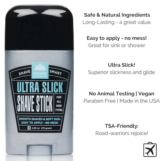 Pacific Shaving Company Ultra Slick Shave Stick - Easy Apply, No Mess, Smooth Shaves & Soft Skin, TSA Friendly, All Skin Types, With Safe and Natural Ingredients, 75 gm (2-Pack)