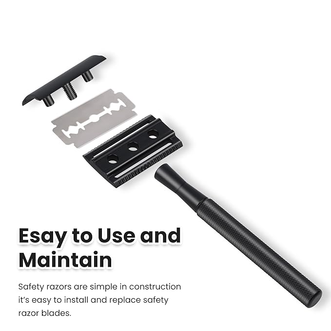 Eco-Friendly Safety Razor With 10 Premium Stainless Steel Blade Safety Razors For Men Shaving Razor, Smooth Wet Shave Experience, Gun Black