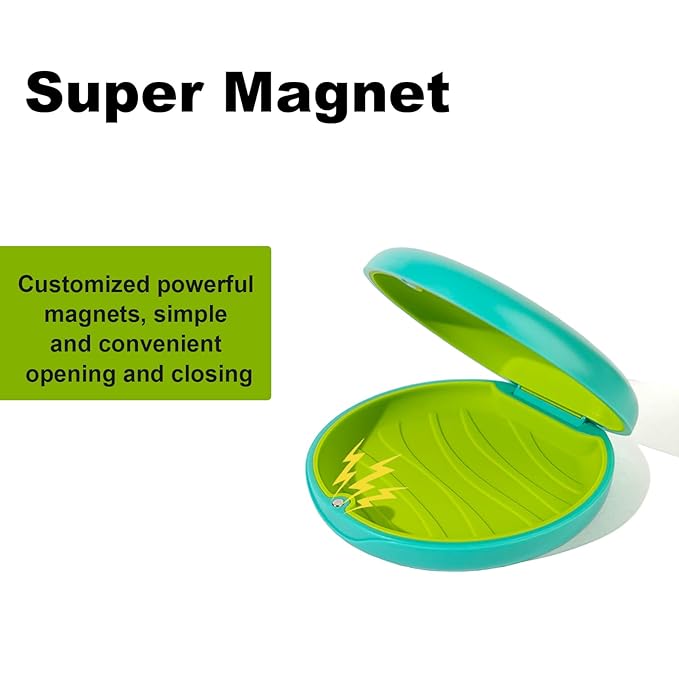 2PCS Retainer Case Compatible with Invisalign,Cute Slim Aligner Case,Customized Magnetic Closure Orthodontic Retainer Cases (2 Pack Cyan + Green Silicone)