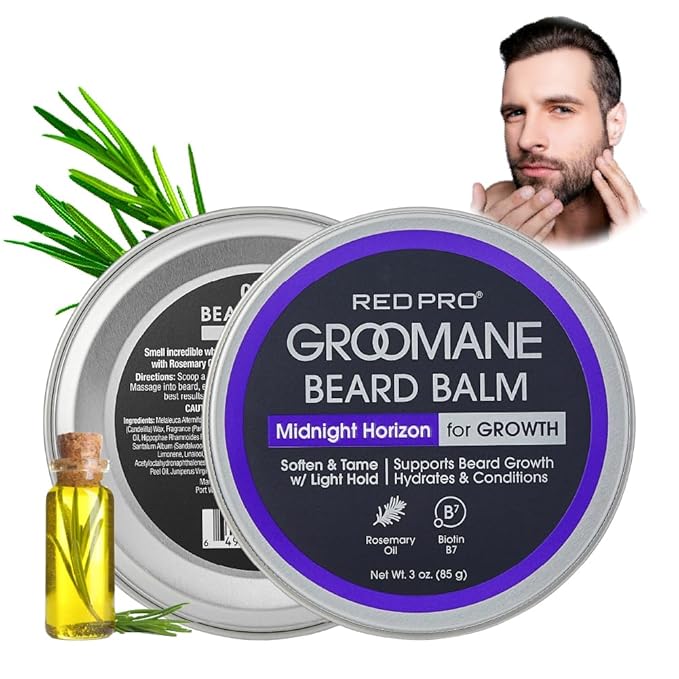 Red by Kiss Groomane Beard Balm, Soften & Tame, Light Hold, Promotes Full, Healthy Look Beard Strengthen Facial Hair, Reduce Breakage