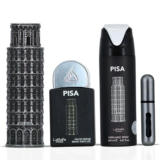 Lattafa Pride Pisa 3-Piece Gift Sets – Long Lasting Arabian Perfume For Men – Eau De Parfum & Perfumed Spray – Mediterranean Inspired Perfume Men With Citrus & Amber Notes - Premium Gift Box
