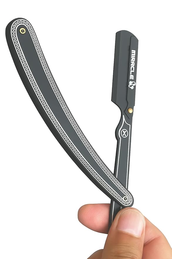 MIRACLE Professional Barber Straight Edge Razor – Black Wooden Handle Men's Shaving Razor, Compatible with Half Edge Steel Blades – Classic Close Shave for Barbers & Personal Grooming