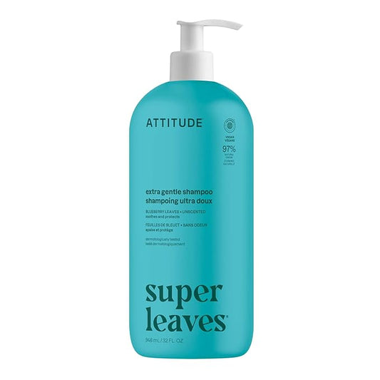 ATTITUDE Extra Gentle Hair Shampoo, EWG Verified, Soothes Dry Scalp, Naturally Derived Ingredients, Vegan and Plant Based, Unscented, 32 Fl Oz