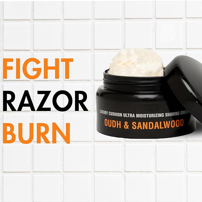 Oudh & Sandalwood Shaving Cream for Men & Women | Moisturizing Formula for Close, Comfortable Shave | Hydrates Skin, Softens Beard, Reduces Irritation | Smooth Shave Experience | 3.3 Oz
