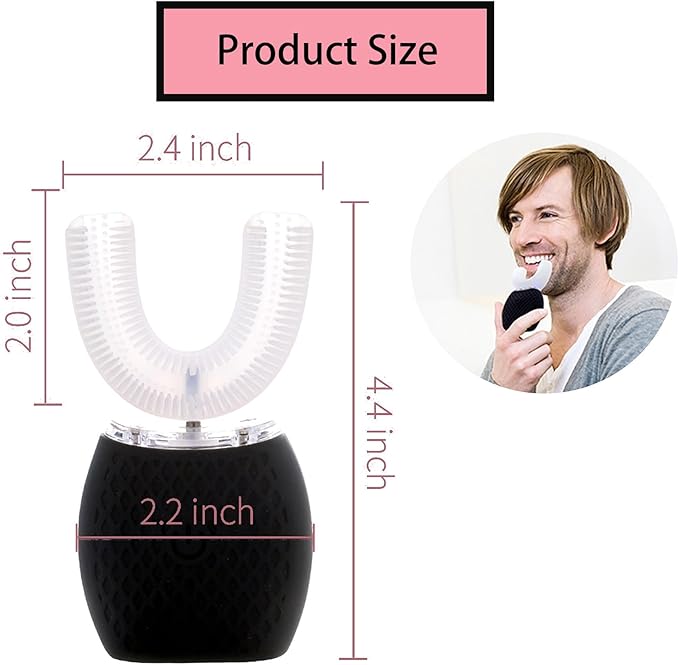 Ultrasonic Toothbrush for Adults - Automatic Electric Toothbrush with Soft Bristles & 30s Timer Rechargeable Portable Design with Wireless Charging Waterproof & Washable for Travel & Home Use (Black)