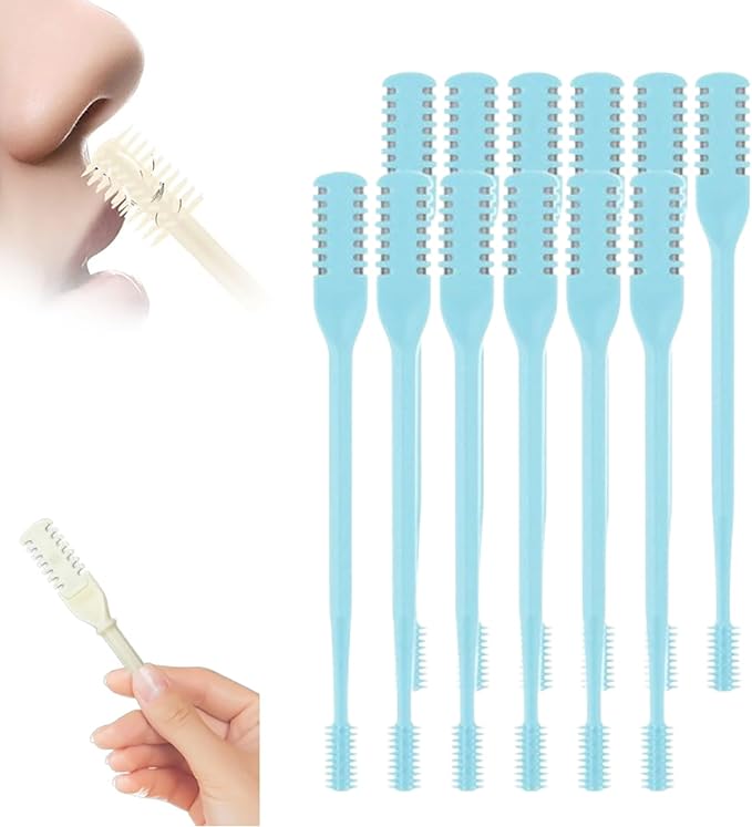 2-in-1 Nasal Hair Cutter, 360° Rotating Double Sided Nose Hair Removal Tool Mini Noses Hairs Removers Tools Nose Hair Clipper with Ear Picker for Women and Men (Blue, 12pcs)