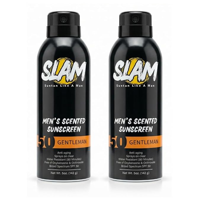 SLAM GentleMan Men's Scented Sunscreen Spray SPF 50 – Broad Spectrum Sun Screen Spray for Face & Body, Water Resistant & Sweat Resistant Sunscreen, UVA/UVB Protection, Sunblock for Men