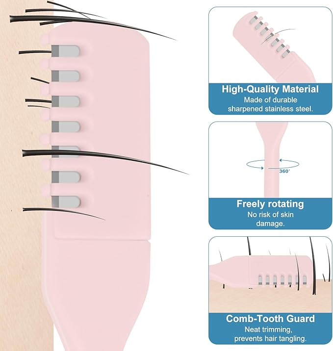 5PCS 2-in-1 Nasal Hair Cutter, Manual Nose Hair Trimmer Cutter with Ear Pick for Women & Men 360°Rotating Nose Hair Remover Grooming Tool Knife Razor Portable Nostril hair Trimmer Clipper (Light Pink)