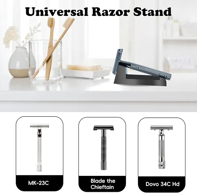 Aluminum Alloy Razor Stand, Safety Aluminum Men's Shaving Stand Black for Bathroom Countertops, Compatible with Henson AL13, AL13-M and Ti22, Anti-Rust and Durable