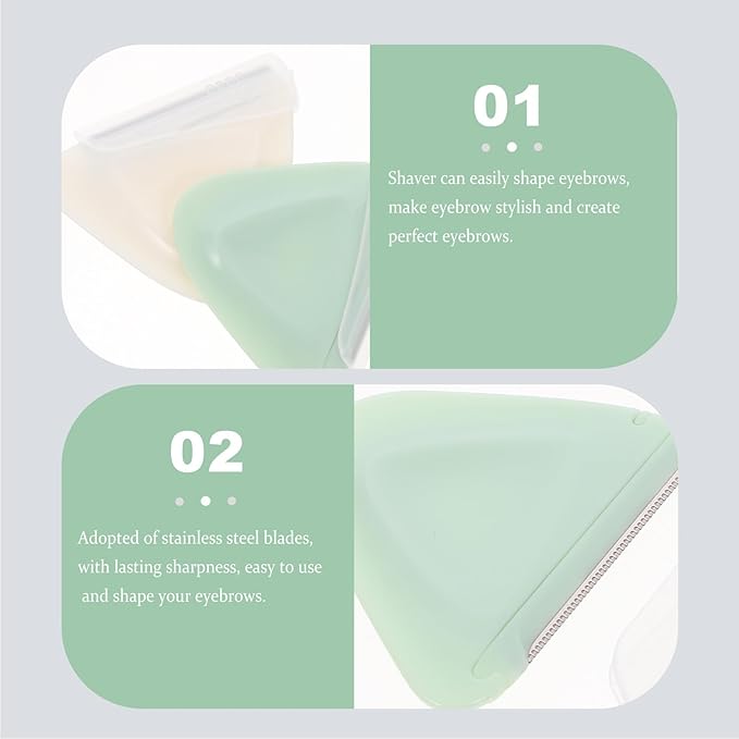 WOONEKY Eyebrow Shavers and Brow Trimmers 4Pcs Small Triangle Facial Hair Remover Kit for Beginners with Safety Cover in Light and Mint Colors 2 Sets