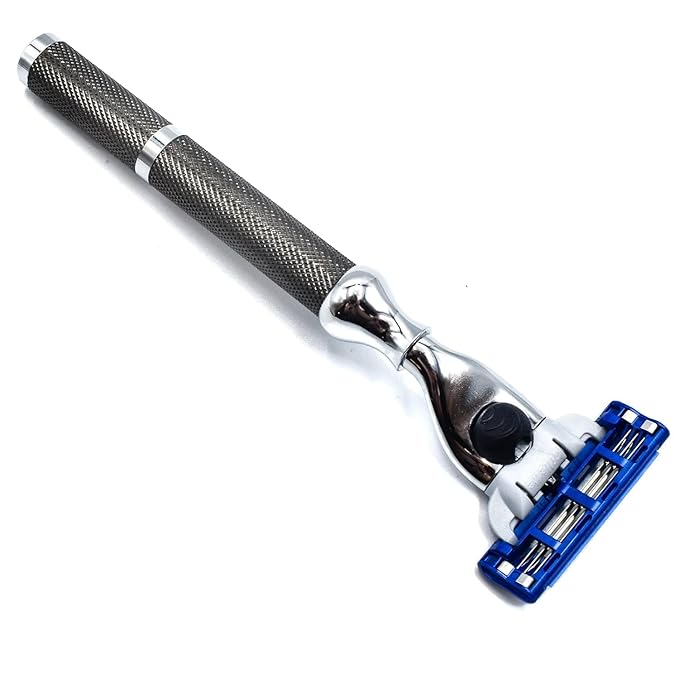 Parker 42M All-Metal Triple Blade Razor in Graphite Gray - Compatbile with Gillete Mach 3 Cartridge Refills – Deluxe Brass-Frame, Textured Grip Handle for Triple Blade Shaving