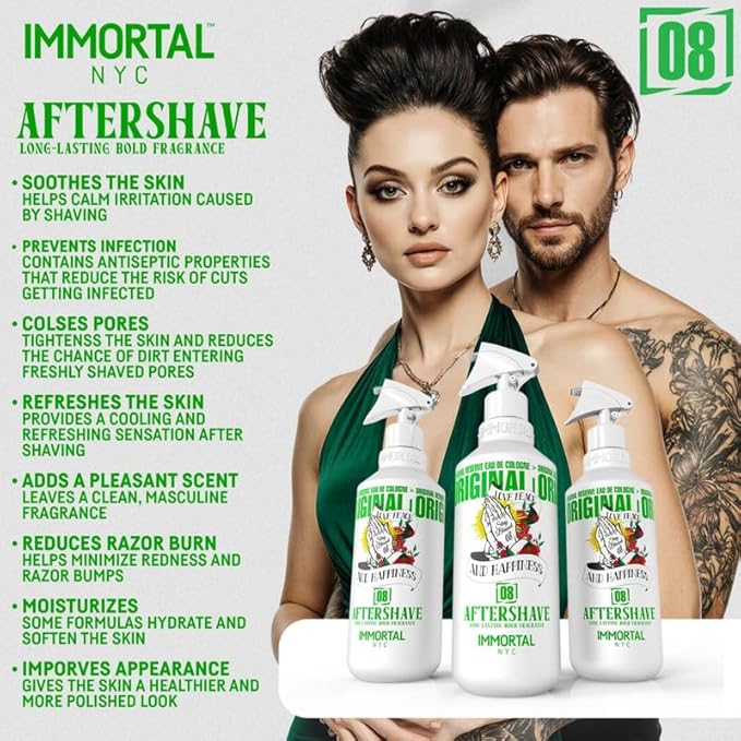 Immortal NYC Stay Blessed 08, After Shave Spray Body/Face Men's Cologne, 17 oz, Exclusive Barbers, Softens Skin, Refreshes, Purifies and Relieves Face and Skin, Moisturizing Formula After Shaving